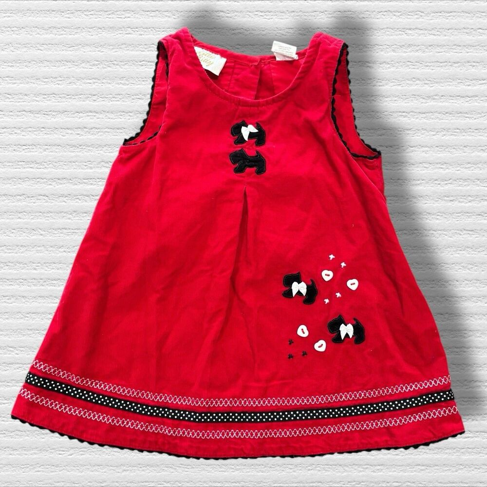 Vintage Little Bitty Red Corduroy Scotty Dog Dress Size 18 Months